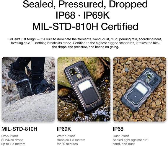 AGM G3 Rugged Android 15 Smartphone 25fps Thermal Camera 512x384, 12GB + 512GB, 5G Unlocked, 6.72 FHD Display, MTK 7300, Fast Wireless Charging, 10000mAh, Camping Flashlight/116dB Speaker (G3)