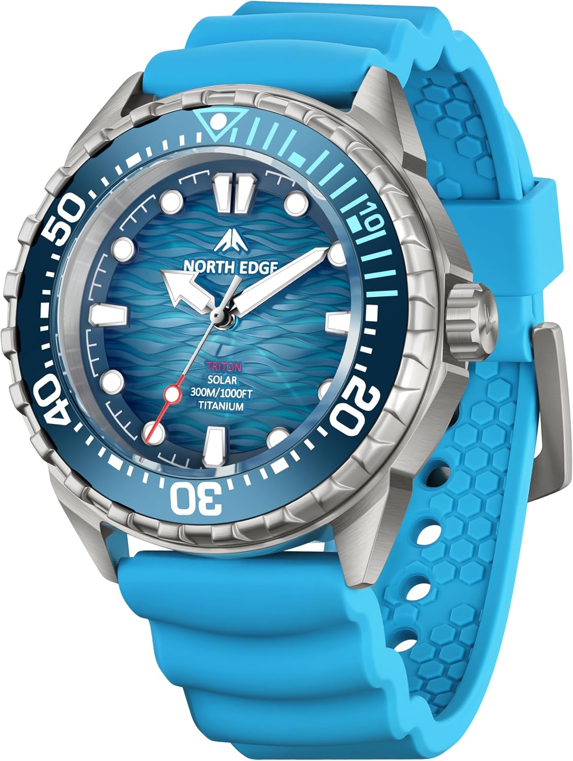 NORTH EDGE Solar Powered Dive Watch Men’s Watch, 1000FT/300M Water Resistance, Luminous Dial, Silicone Strap 45.8MM