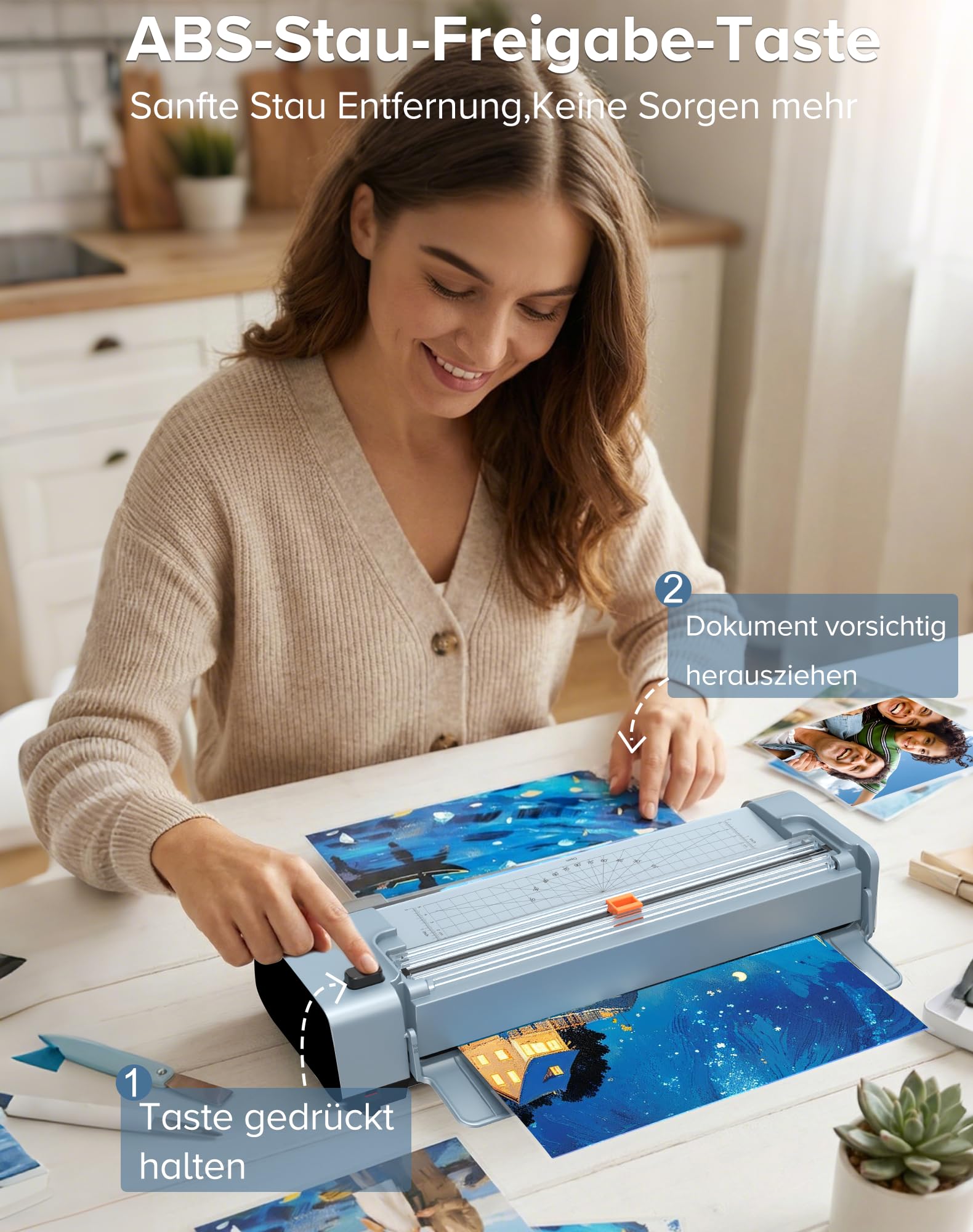 Plastifieuse A3/A4 13" avec 20 pochettes de plastification, plastifieuse à chaud et à froid, ABS anti-bourrage, plastifieuse 10 en 1 avec cutter, tondeuse et arrondisseur d'angles pour bureau, école