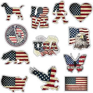 GTOTd American USA Flag 4th of july Accessories Decoration Fridge Magnet（12 Pack）Vintage Merch Party Supplies Gifts Cruise Door Room Decor Locker Magnetic Bumper Cabinets Sticker Decal Reusable Vinyl