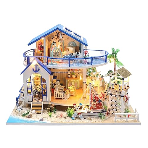 RHZN Miniature House Kit, Dollhouse Kit, Miniature Kit, DIY Mini House Building Kit for Adult, Beach House - Beach House