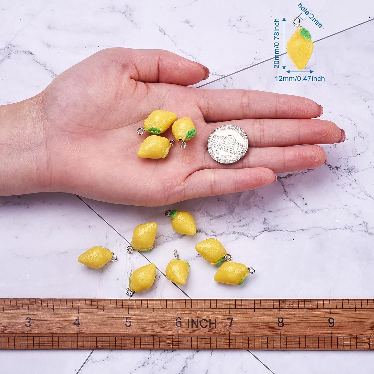 Cheriswelry 10pcs Lemon Resin Fruit Pendants Yellow Imitation Food Hang Dangle Charms Pendants Ornament with Loop 20x12mm for DIY Earring Bracelet Necklace Key Chains Jewelry Making Decoration - Image 3