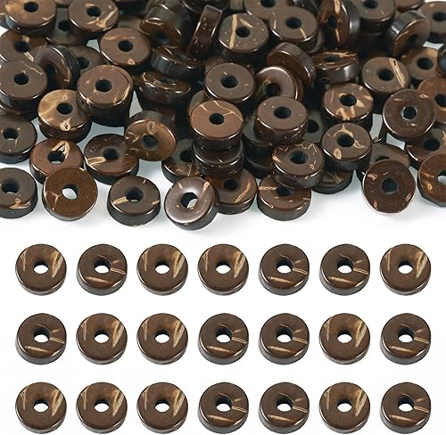 Miniatura 74 de Fashewelry 100 cuentas espaciadoras planas redondas de coco de 0.315 pulgadas (0.354 in), cuentas sueltas para hacer joyas de bricolaje con agujero