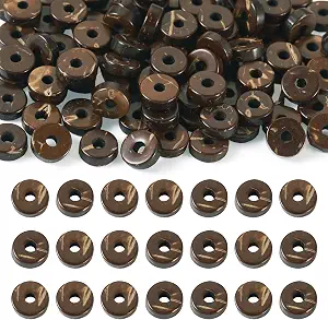 Fashewelry 100pcs 6mm Coconut Beads Flat Donut Brown Small Coconut Shells Undyed Rondelle Heishi Beads for Summer Ocean Beach Bracelet Necklace Jewelry Making DIY Craft Decoration