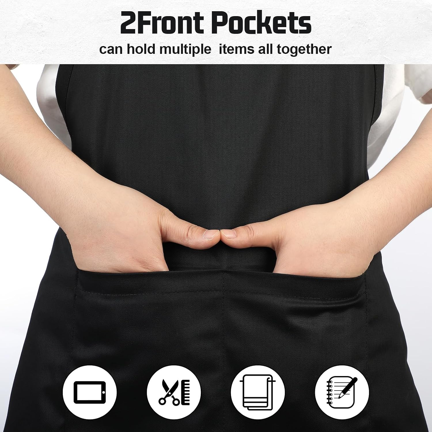 Liitrsh 2 Pcs Unisex V Neck Apron 2 Pocket Tuxedo Server Apron Long Waist Tie Adjustable Waiter Pinafore Bistro