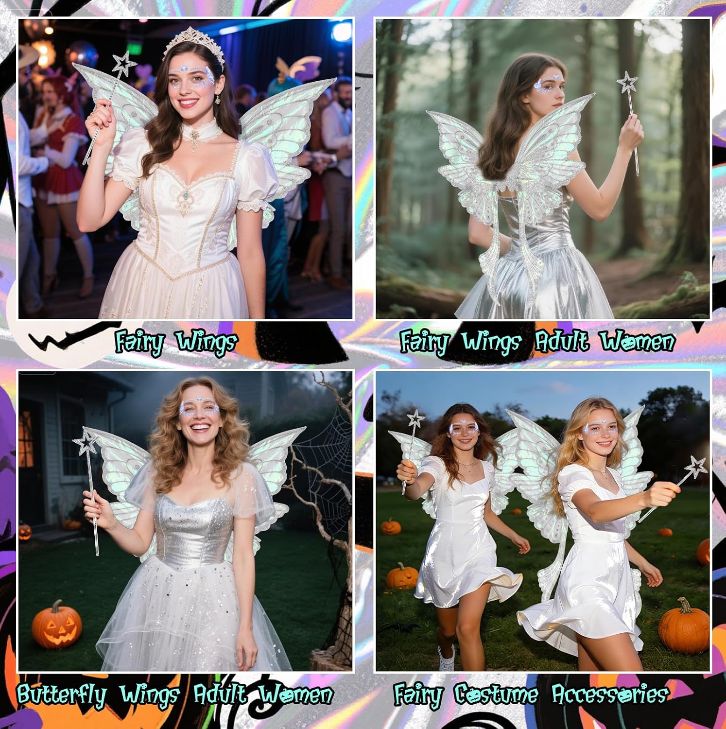 Fairy Wings for Adults Women, Butterfly Angel Wings Fairy Costume for Women Halloween Dress Up Fairy Accessories