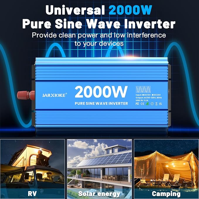Inversor de onda sinusoidal pura 2000W 24V a 120V miniatura 2
