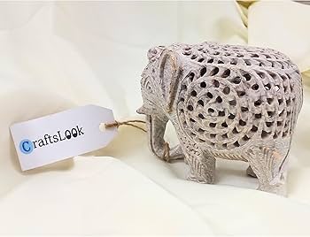 Amazon.co.jp: ソープストーン彫りの象の置物 母ゾウの彫刻 内側に