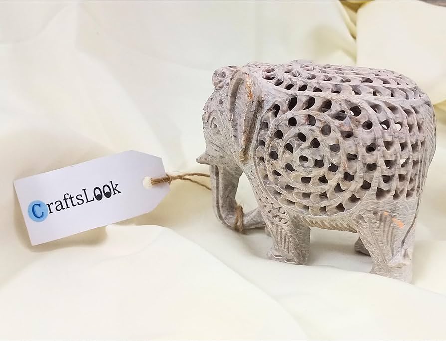 Amazon.co.jp: ソープストーン彫りの象の置物 母ゾウの彫刻 内側に