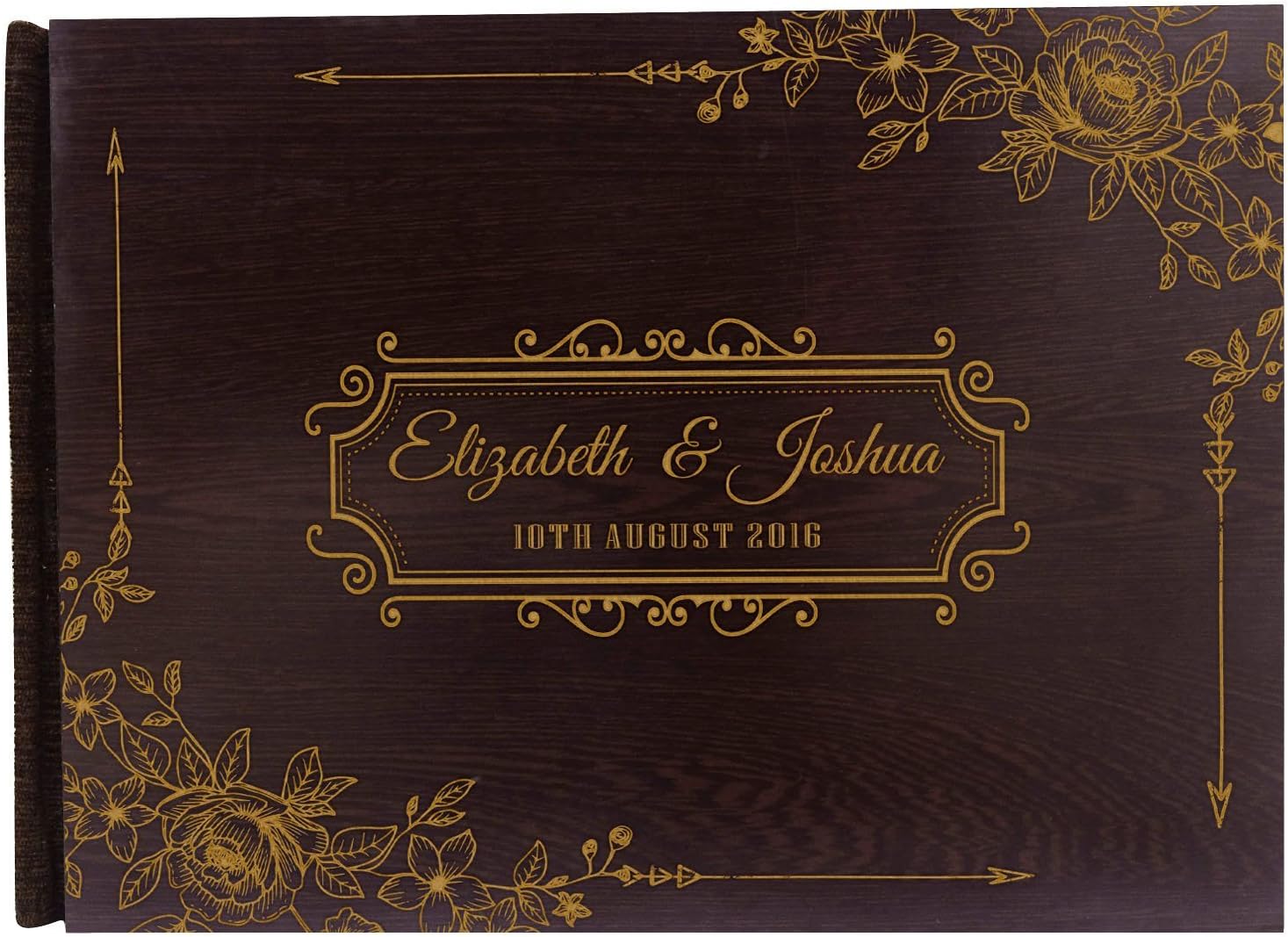 Personalized Wood Wooden Floral Engraved Bride & Groom Advice Book Personalized Rustic Wedding Guest Book - 50 Pages