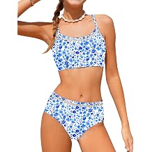 Girls Swimsuit Two Piece Cross Back Bikini Cutout Bathing Suit for Girls Adjustable Straps Swimwear 9-16Y