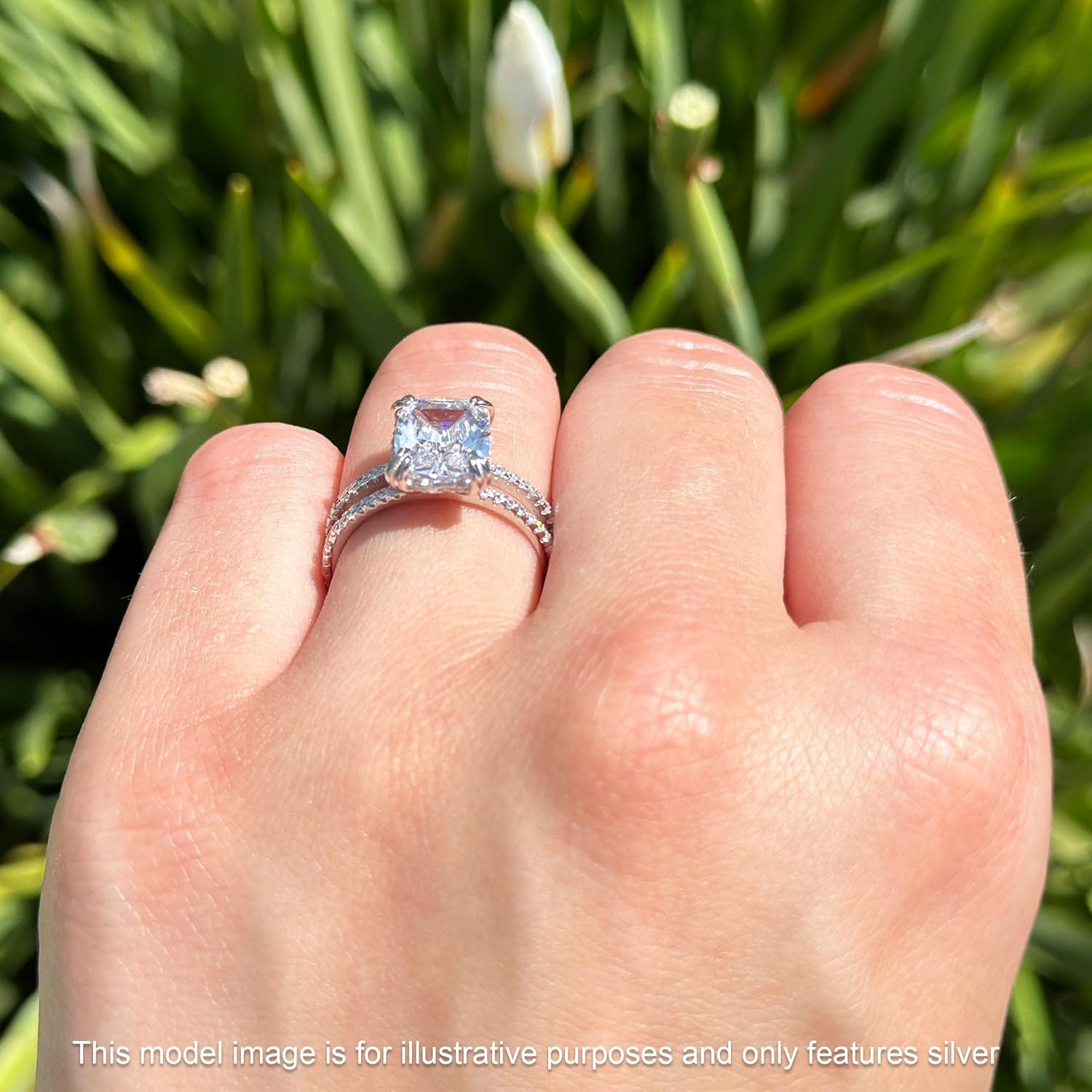 Blue Apple Co. Art Deco Ring 10mm Cushion Cut Cubic Zirconia Solitaire Ring Accent Vintage Style Split Shank Band Wedding Engagement Rings For Women 925 Sterling Silver Gift For Her