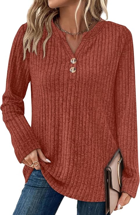 Sampeel Womens Sweaters Lightweight Long Sleeve Shirts V Neck Tops with Button Fall Outfits 2025