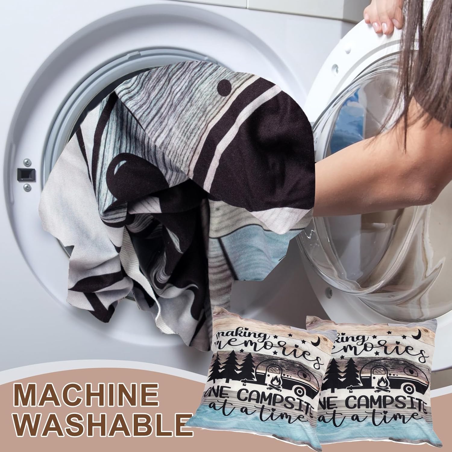 BBSET Rv Dinette Cushion Covers Stretch Washable Rv Cushion Slipcove Replacement for Camper Car Bench, 2 Pillowcase, 2 Backrest and 2 Bench Covers (Light Blue Wooden)