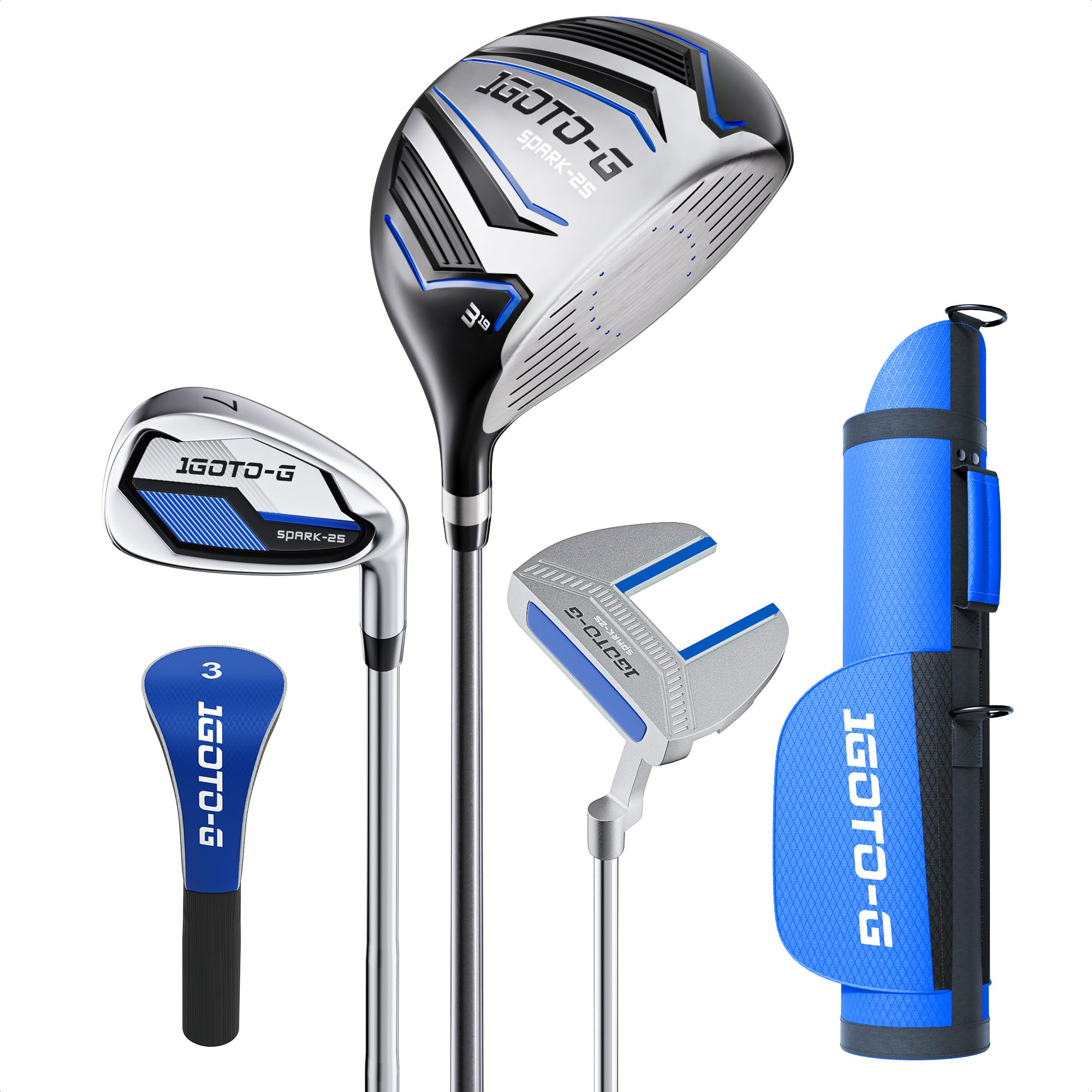5/6/7 Pieces Kids Golf Clubs Set - Youth Golf Clubs Junior Set Ages 3-14 Includes Stand Bag, 1# Driver, 5# Hybrid, 7#, PW# Irons and Putter Right/Left Hand for Boys Girls