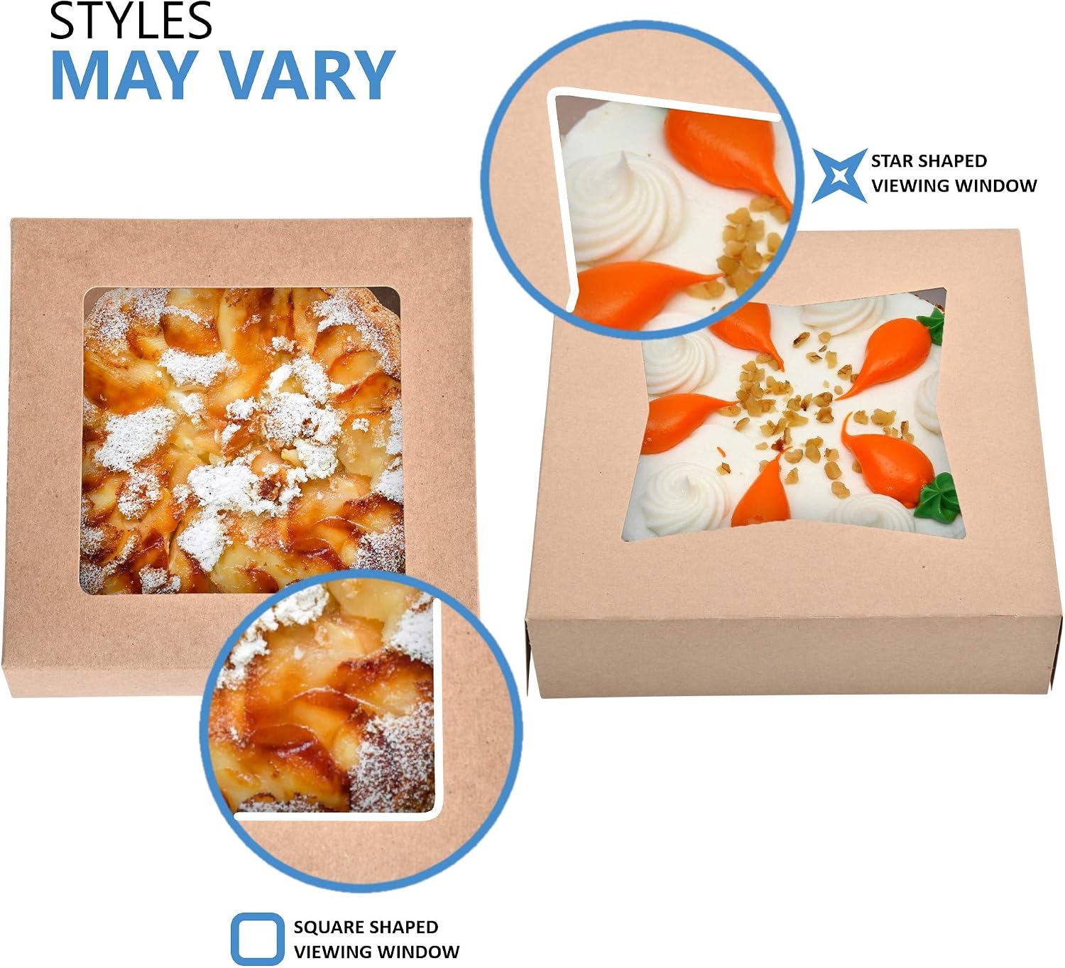 Stock Your Home 9 x 9 x 2.5 Inch Kraft Pie Box with Viewing Window (15 Count)-Medium Bakery Box - Auto Pop Cake Box Design - Pie Box with Viewing Window for Strawberries, Smash Hearts, Pastry,Treats