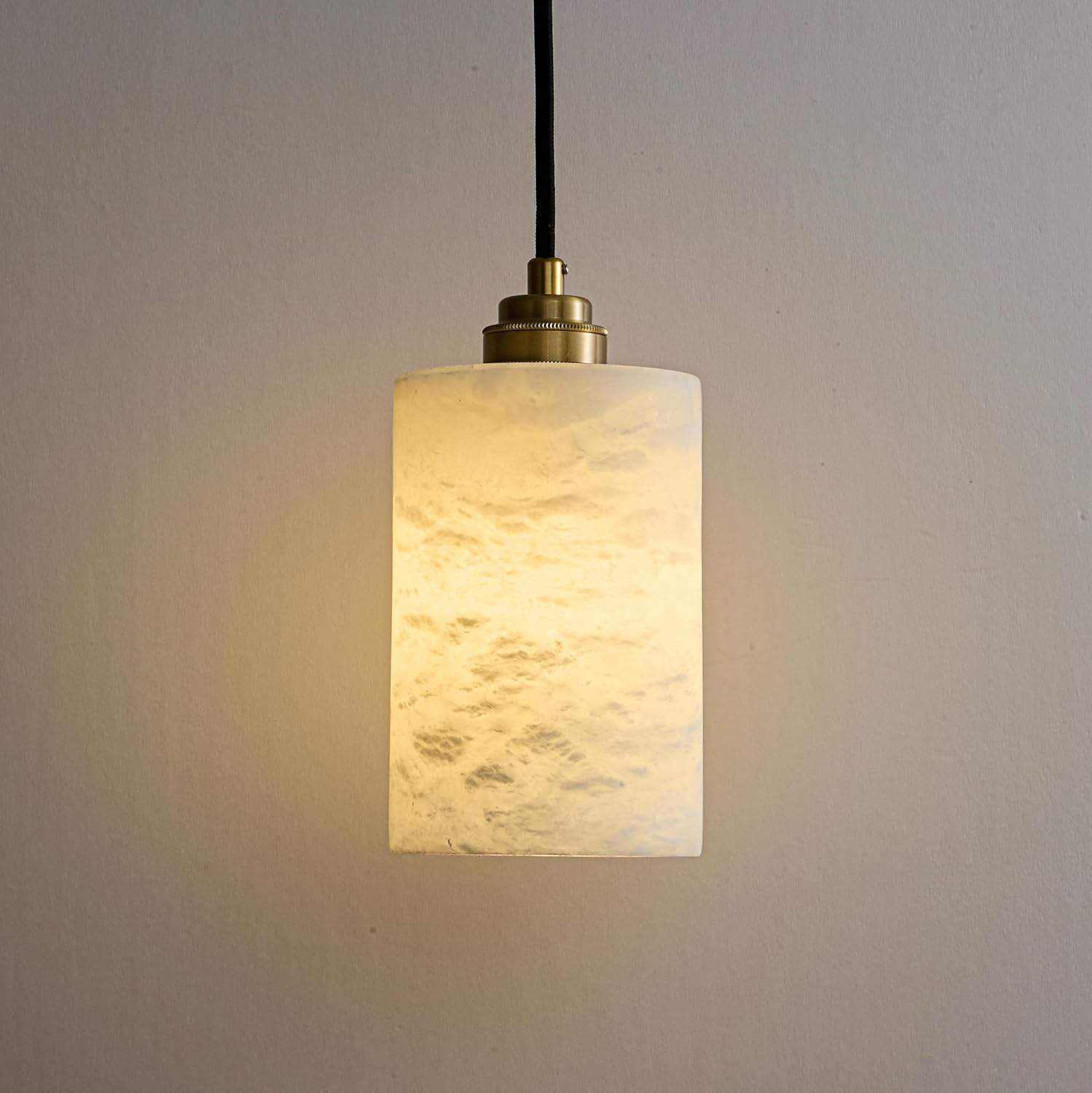 Natural Alabaster Pendant Light Kitchen Island, H-5.9 in Modern Pendant Light Fixture, White Alabaster Marble Hanging Lamp for Bedroom, Dining Room, Living Room, Hallway (E26 Base)