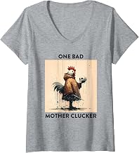 Womens One Bad Motherclucker Evil Murder Chicken V-Neck T-Shirt