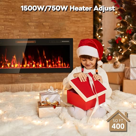 50 inch Electric Fireplace Recessed and Wall Mounted with Remote Control HD Flame Effect Extra Wider Display Screen Fire Places