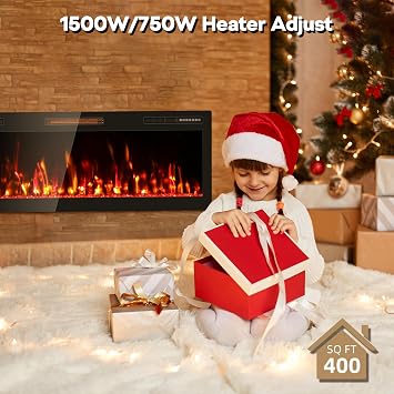 50 inch Electric Fireplace Recessed and Wall Mounted with Remote Control HD Flame Effect Extra Wider Display Screen Fire Places