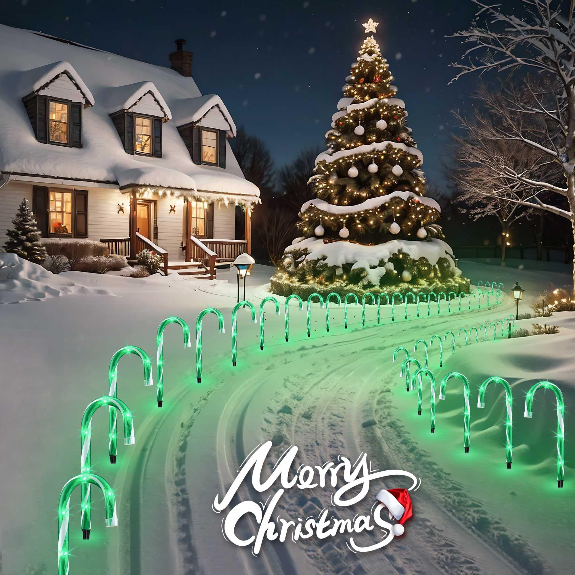 Lot de 10 lumières de Noël en sucre d'orge de Noël de 25,4 cm – Décorations d'extérieur connectables et lumineuses pour fête de Noël, décoration d'intérieur et d'extérieur, vert