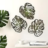 Palm Leaves Wood Wall Decor, 3Pcs Tropical Wall Art Jungle Decor, Wooden Natural Leaves Plant Wall Decor, Vintage Tropical Plant Plaque for Home Living Room Kitchen Bedroom Bathroom & Garden, Green
