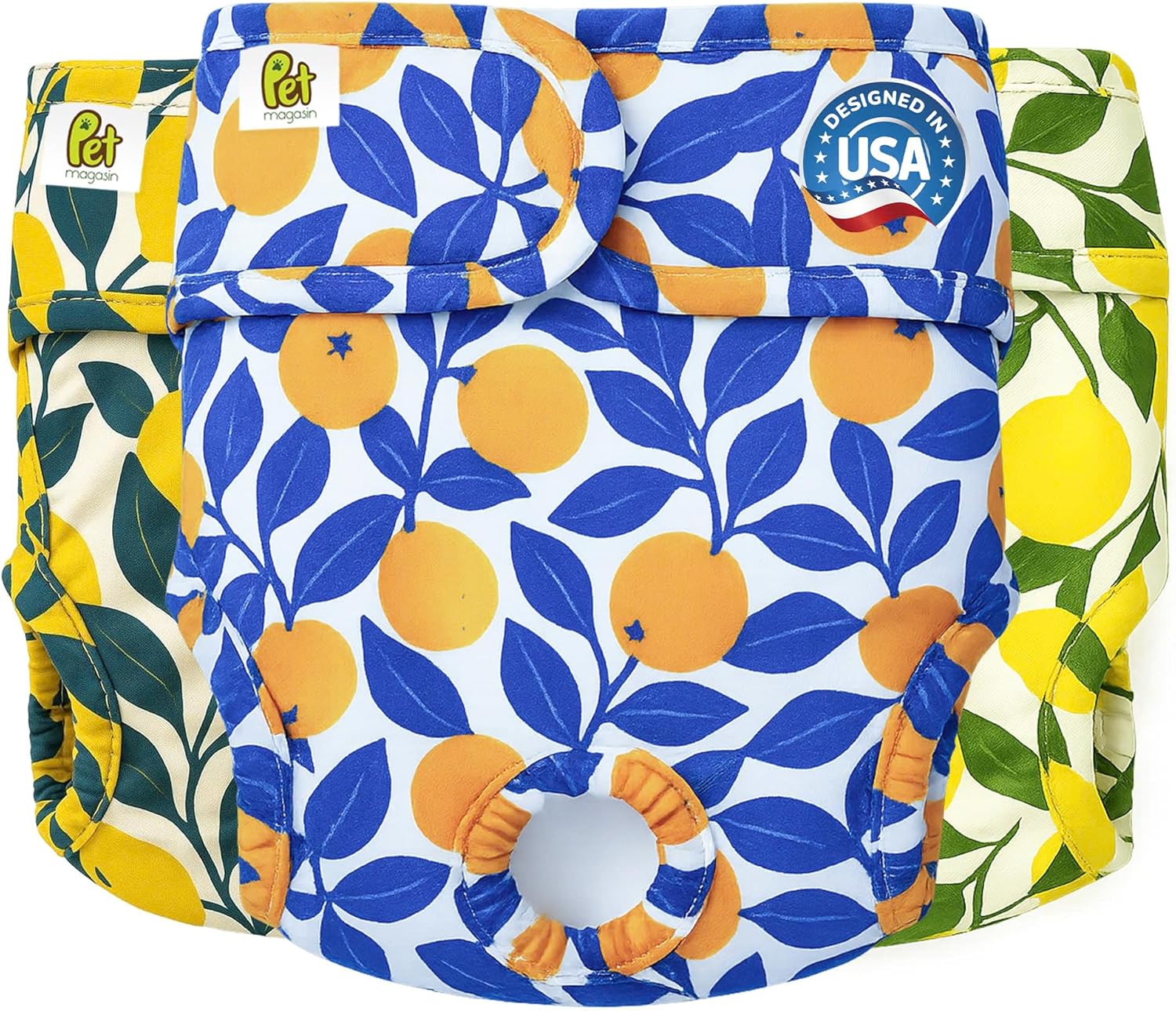 Pet Magasin® Super Absorbent Reusable Dog Diapers for Females (3-Pack) - Ideal Heat Solution, Washable Doggie Diapers for Female Dog - Perfect Doggie in Heat & Period (Botanical, XL (23”-35” Waist))