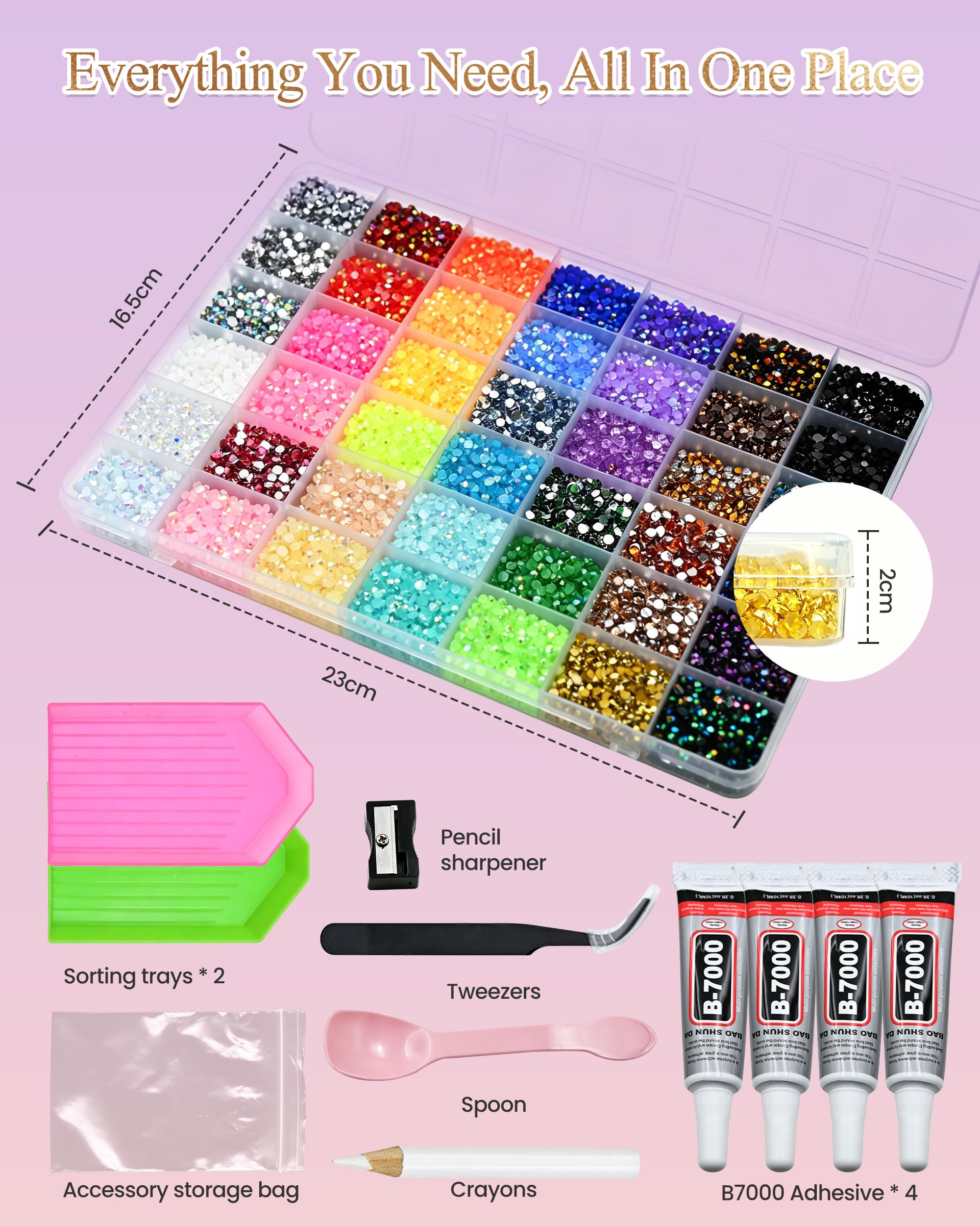 42 Farben Glitzersteine, 39000 Stück Strasssteine Bedazzler Kit, Flatback Rhinestones für DIY Bedazzling Nägel Textilien, 4 Klebepatronen, Löffel, Portionierteller Usw, Geschenke für Mädchen