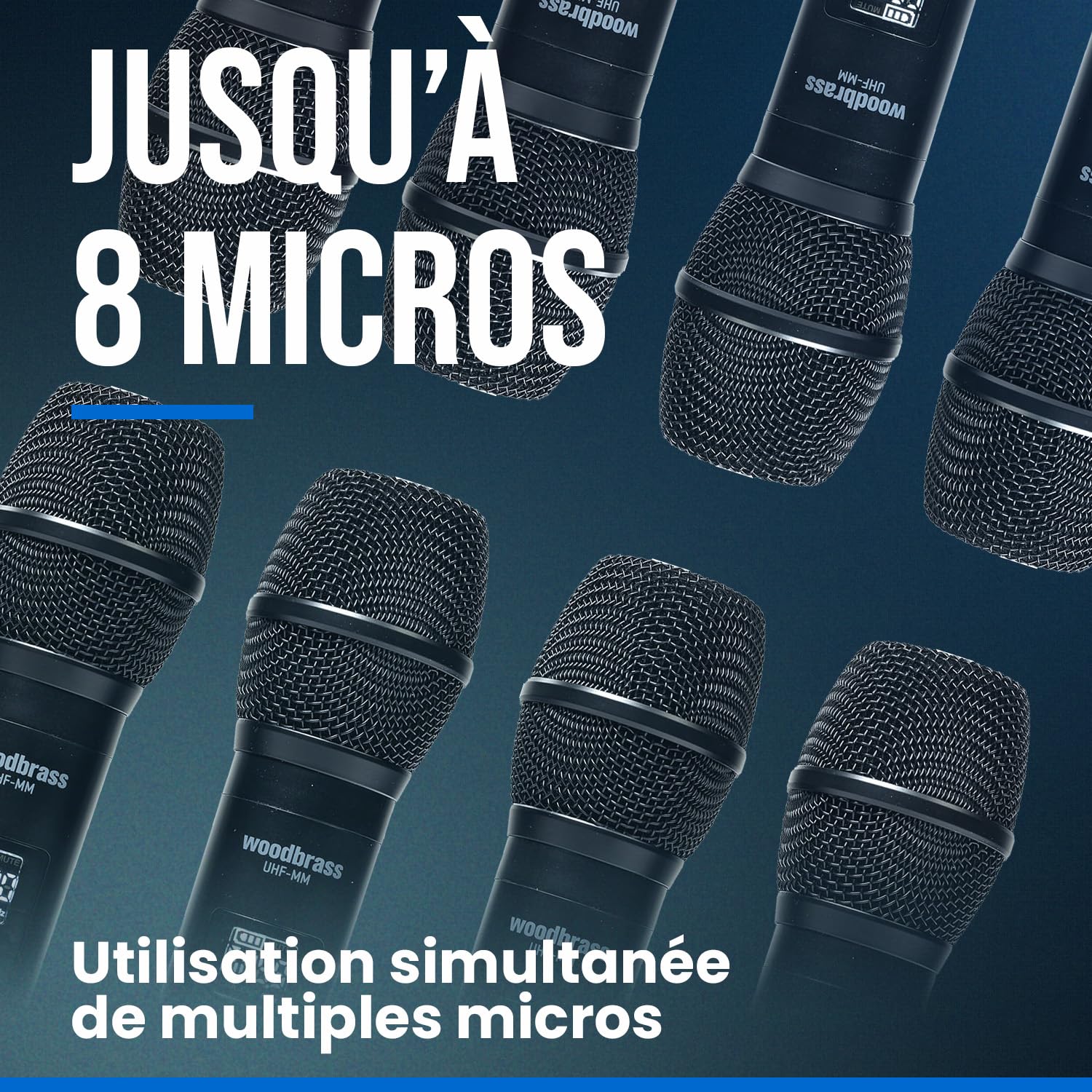 WOODBRASS Microphone sans Fil Système 2 x Micro UHF Multi fréquences - Portable Micros à Main pour Karaoké, Professionnel, DJ, Animation, Mariage, Conférence (UHF-2M-MULTI)