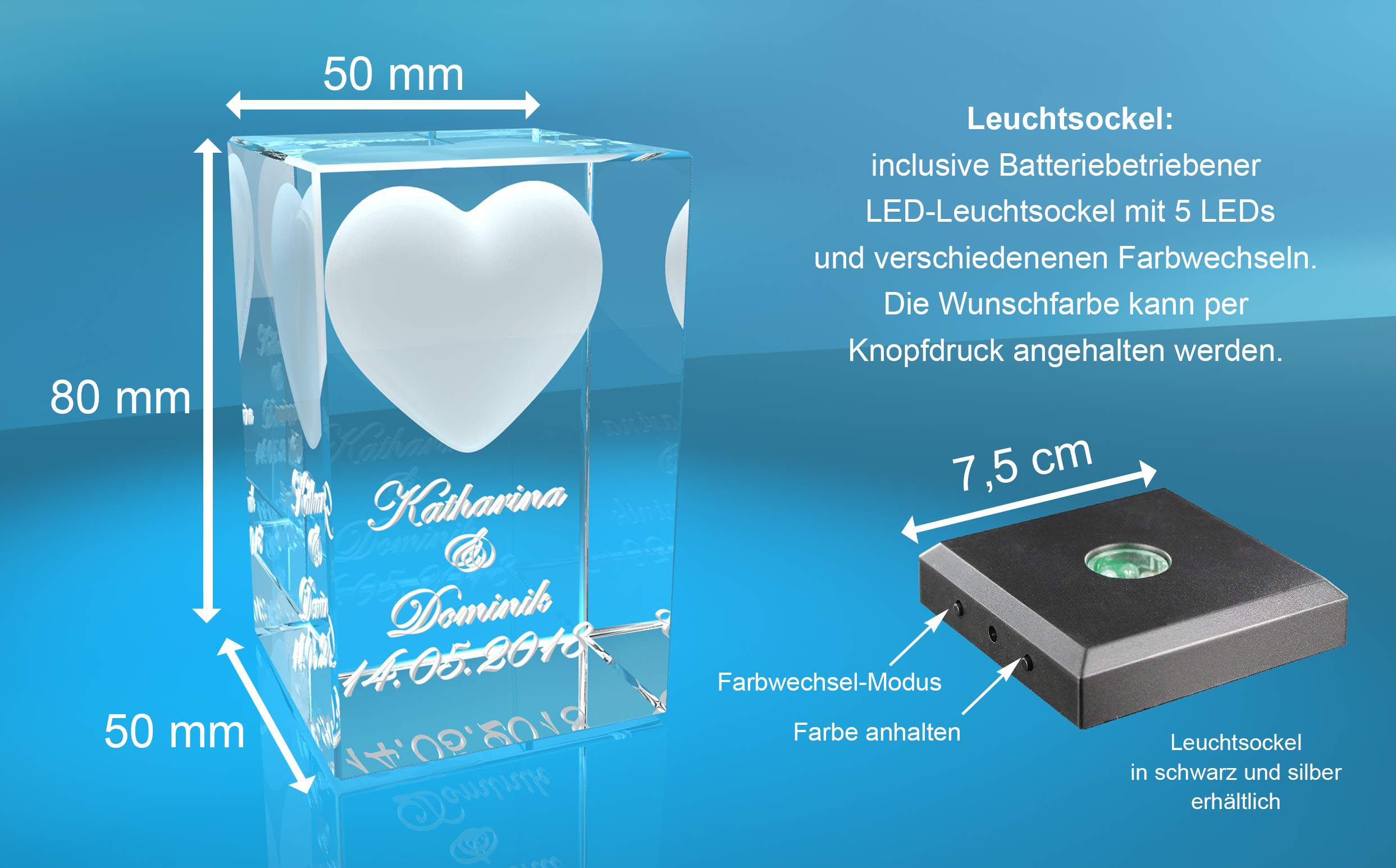 VIP-LASER 3D Herz mit Wunschtext inkl. LED Leuchtsockel Schwarz & Gravur | Personalisiertes Geschenk graviert für Frauen und Männer | Geschenkidee zu Weihnachten Valentinstag Jahrestage