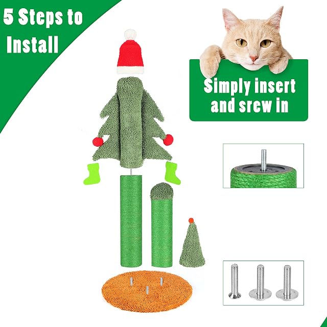Foto 7 de 8 de ScratchMe - Rascador para Gatos de 32 Pulgadas, árbol de Navidad Alto con 3 Postes y Bonitas Bolas Colgantes…