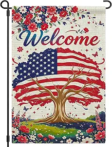 4th of July Garden Flag America Patriotic Welcome Home Red White and Blue Decorations 12x18 Double Sided