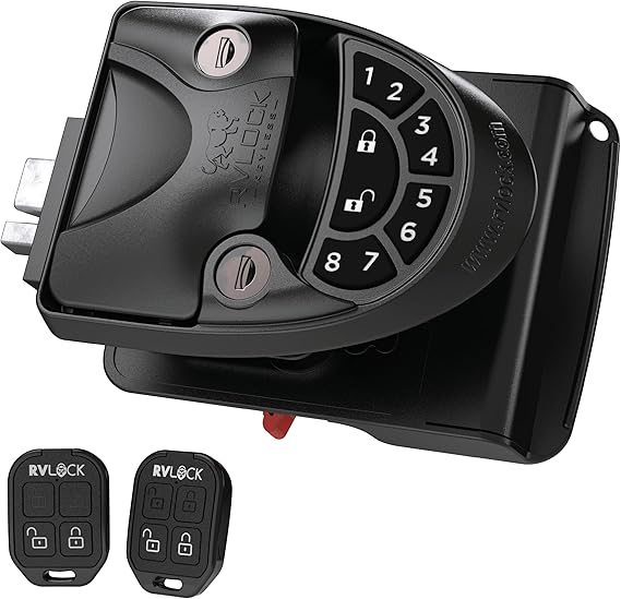 RVLOCK V4 Durable Metal RV Door Lock with Keypad and Remote, Premium Replacement for Trailers, Secure and Convenient Keyless Camper Door Lock Replacement, Patented Security Technology