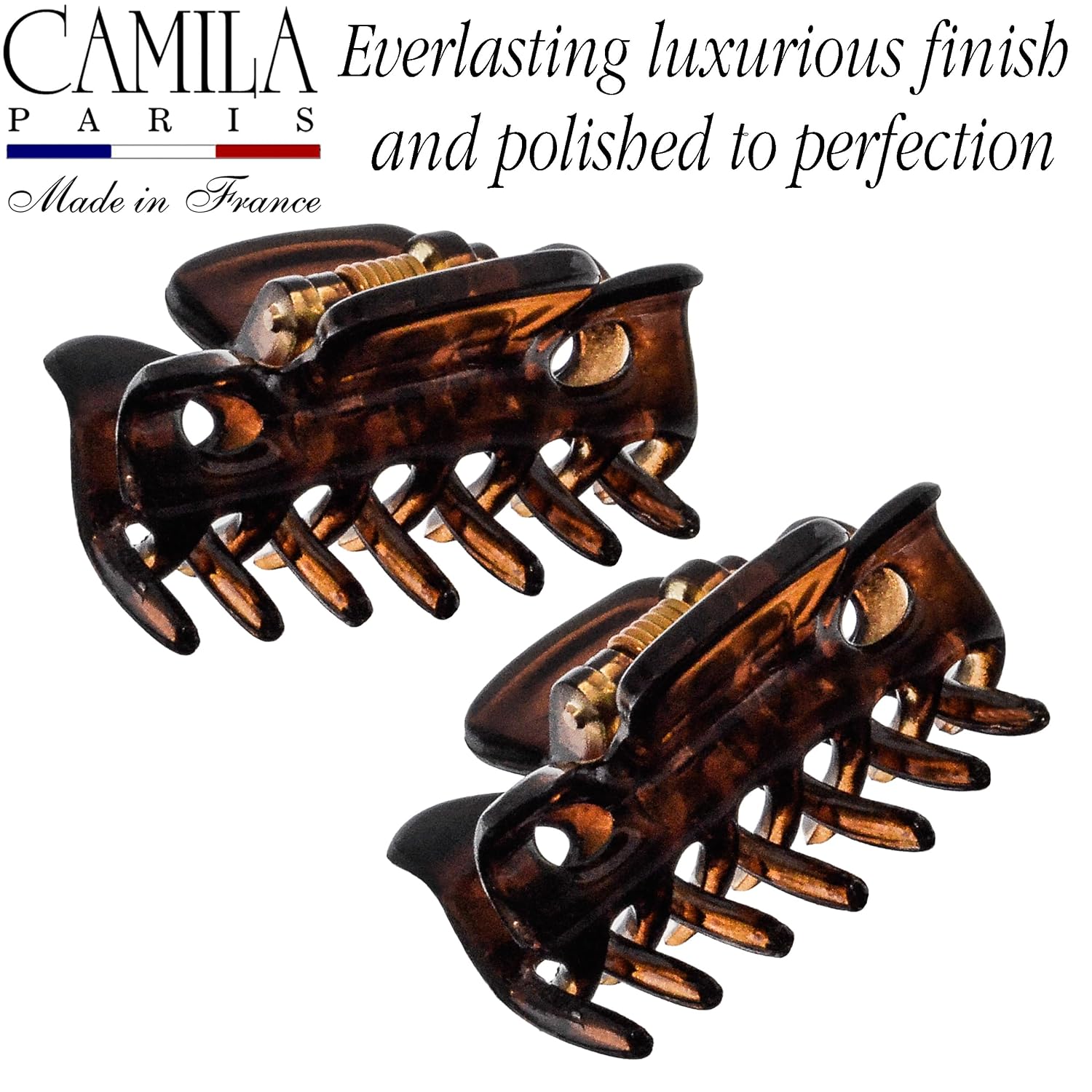 Camila Paris CP22/2 French Hair Clip for Women, 1.5 inch Set of 2 Tortoise Girls Hair Claw Clips Jaw Fashion Durable Styling Hair Accessories for Women, Strong Hold No Slip Grip, Made in France