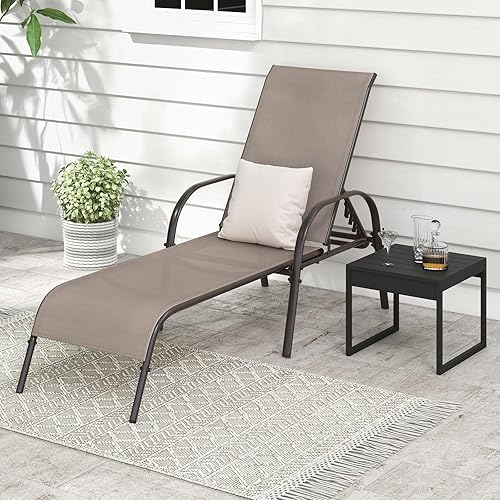 Miniatura 6 de Giantex Silla de Descanso para Patio, Tumbona para Exteriores con 5 Posiciones Ajustables del Respaldo, Marco de Metal Resistente, Sillón Reclinable