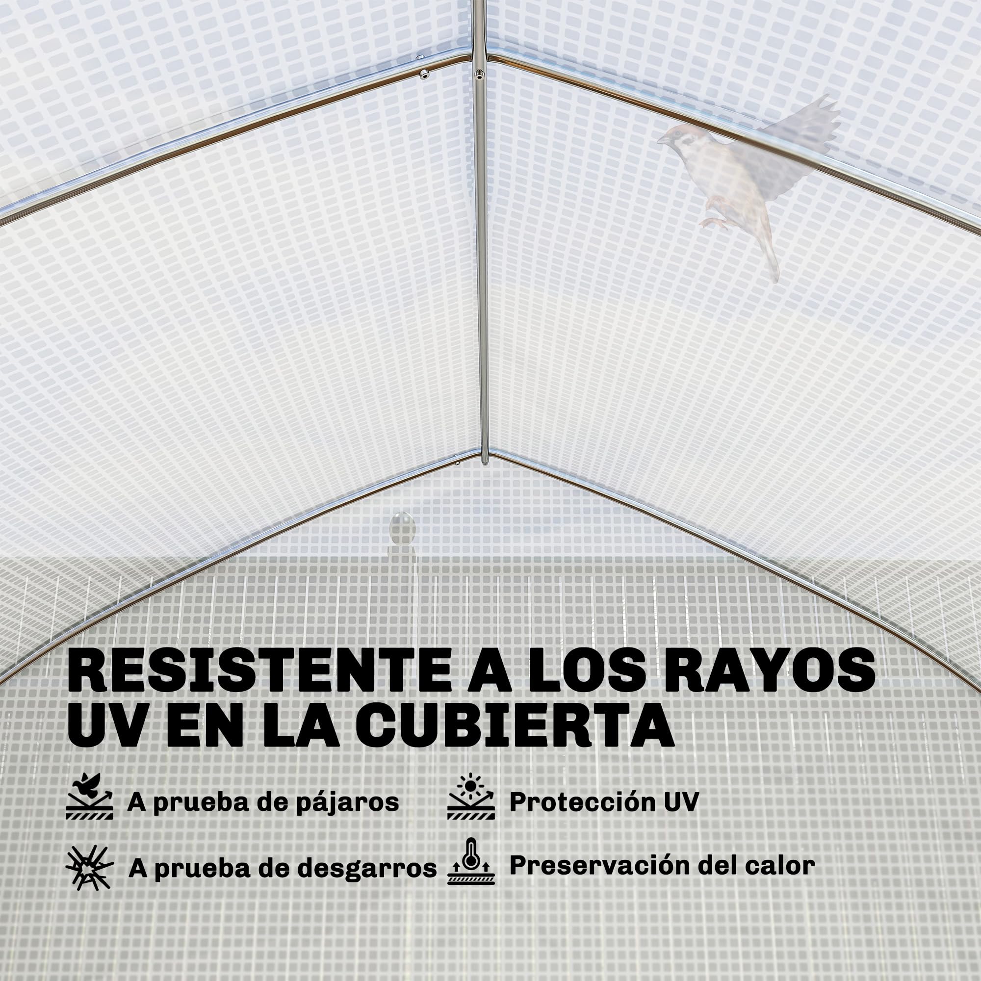 Outsunny Invernadero de Exterior Invernadero de Túnel 6x3x2 m Blanco | 8 Ventanas, Cubierta de PE Anti-UV, Puerta Enrollable con Cremallera, Paredes Laterales con Malla, para Cultivos, Plantas