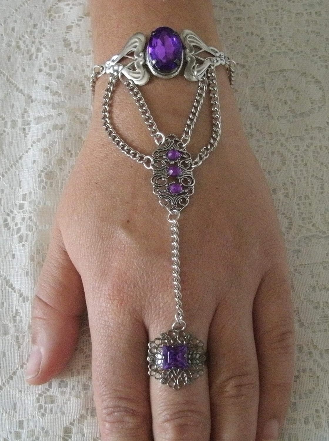 Purple Slave Bracelet, handmade jewelry boho bohemian hippie gypsy moroccan renaissance medieval victorian gothic hand chain