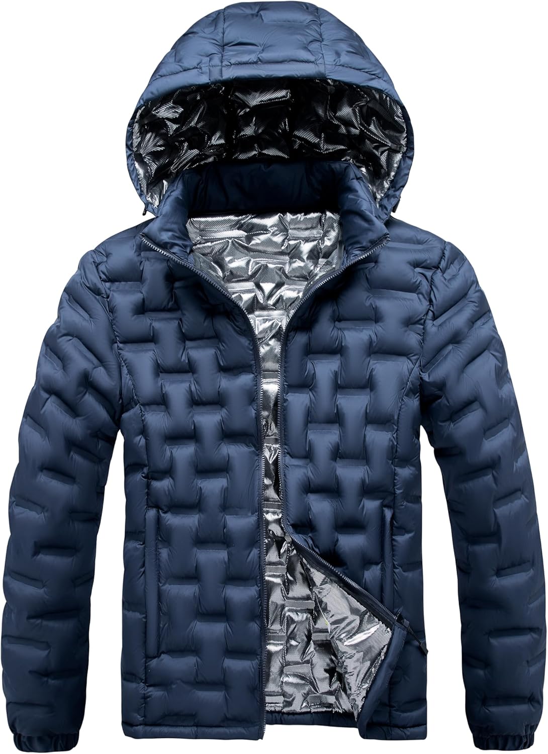 Men's autumn and winter fashionable thick full zipper detachable hat windproof and warm imitation down jacket