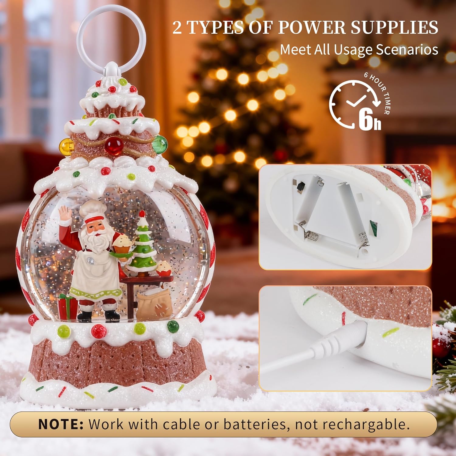 Santa Christmas Snow Globe, Musical Snow Globe,LED Lights and Swirling Glitter, Santa Chef Baking Theme Christmas Decorations Indoor, Gift for Adults and Kids - Image 3