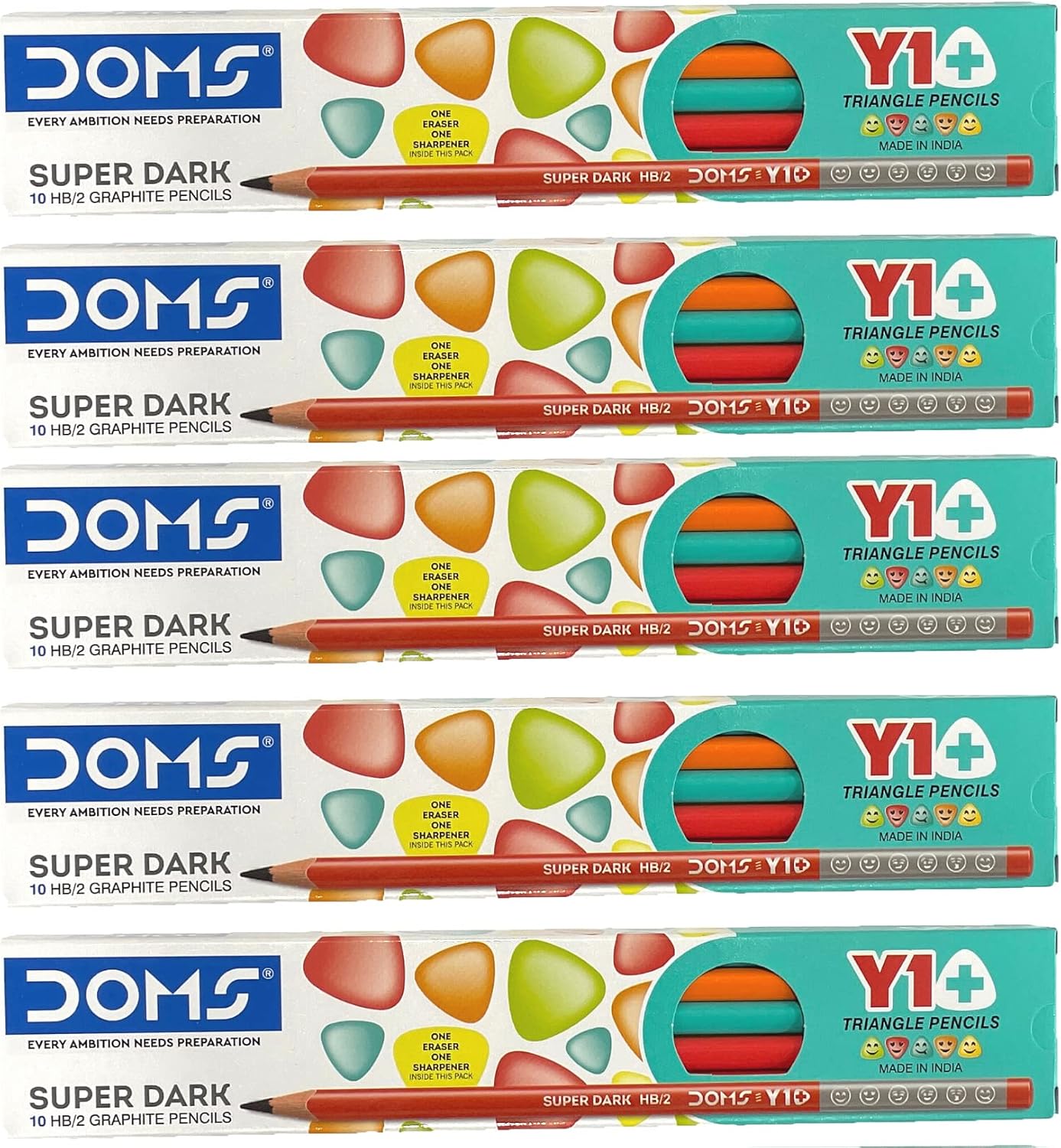 DOMS Y1+ Pencils (Pack of 5) (50 Pencils)