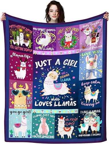 Linda manta de llama suave y cálida de alpaca, diseño de llama de dibujos animados, sofá, cama, regalos de cumpleaños para niñas, adultos y niños,