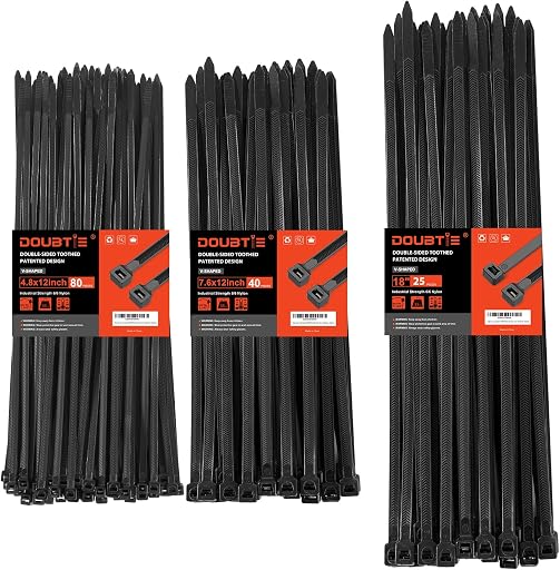 Zip Ties Heavy Duty ,12+12+18 Inch V-Shaped Toothed Double Sided Assorted Size With 200 LBS Tensile Strength Cable Wire Ties Adjustable More Durable Nylon Tie Wraps for Indoor Outdoor(150 Pack)