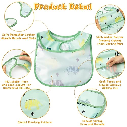 Miniatura 3 de 6 piezas de baberos impermeables para niños pequeños con bolsillo recogemigas, juego de baberos para bebés con ajuste para dientes de leche, baberos