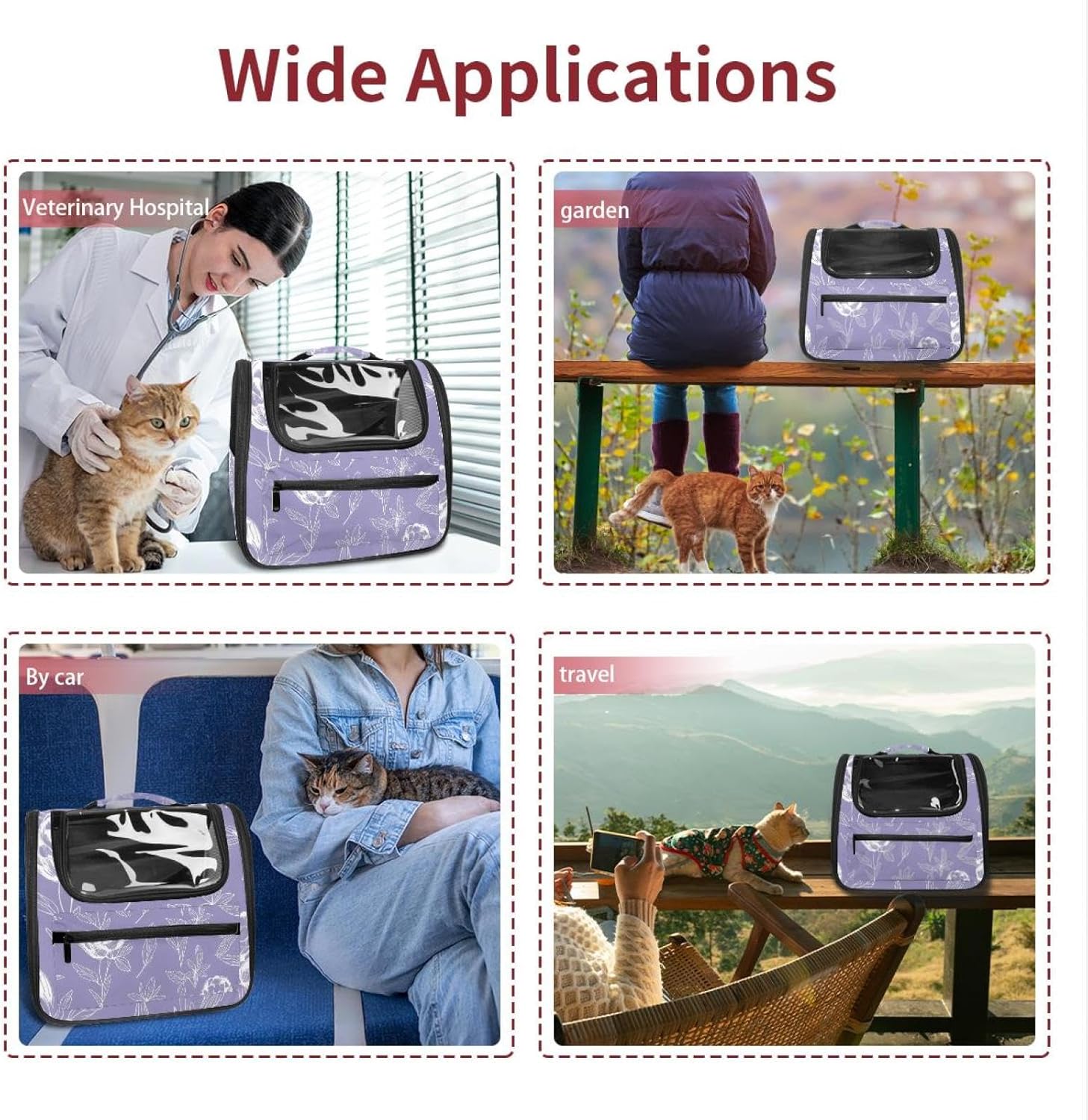 Portable Travel pet Backpack Carrier Hamster Bag Small Dog cat Carrier Breathable Hang Bag, Floral Purple_3_1