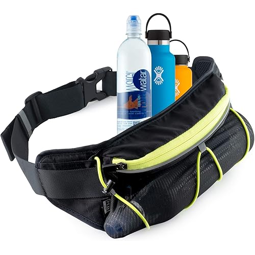 Peak Gear Fitness Fanny Pack With Bottle Holder - Lightweight Jogging, Walking, Hiking bag and Phone Pouch - No Bounce with Large Pouch and Adjustable Strap