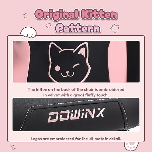 Miniatura 4 de Dowinx Silla Gamer para niñas, con orejas de gato y soporte lumbar de masaje, ergonómica, con reposapiés y reposacabezas, cómoda, reclinable,