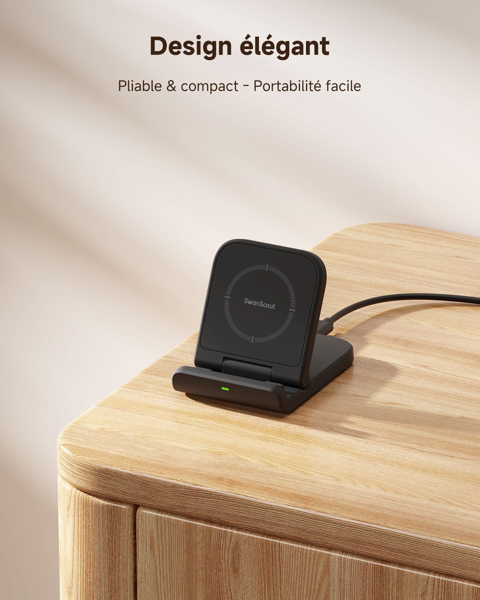 Chargeur Induction pour Samsung Galaxy Z Flip 7, Chargeur sans Fil pour Galaxy Z Flip 7 FE/6/5/4/3, Motorola Razr 60/50/40/Ultra, SwanScout 501S (Pliable) (Noir)