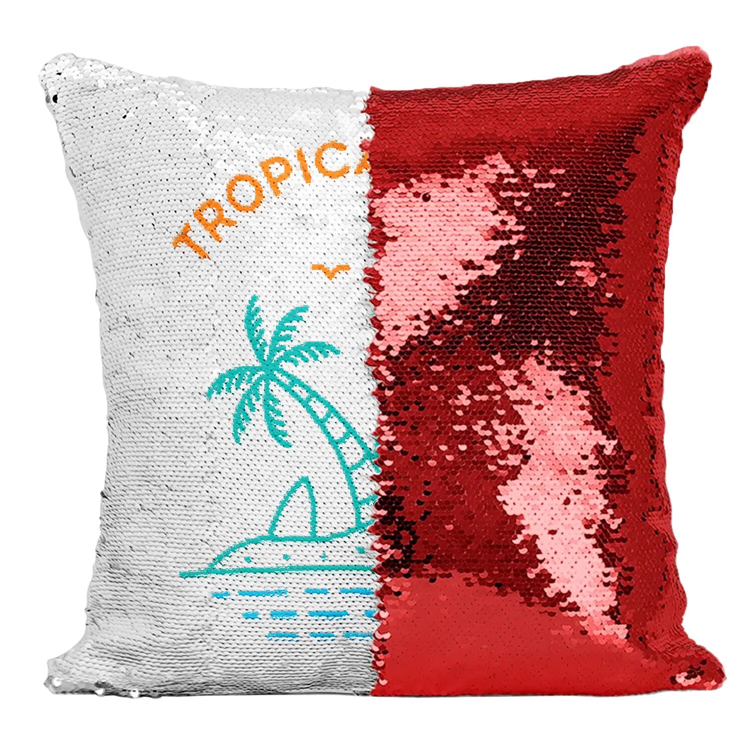 Coussin Sequin Paillettes Rouge Housse Décorative Motif Tropical Minimaliste