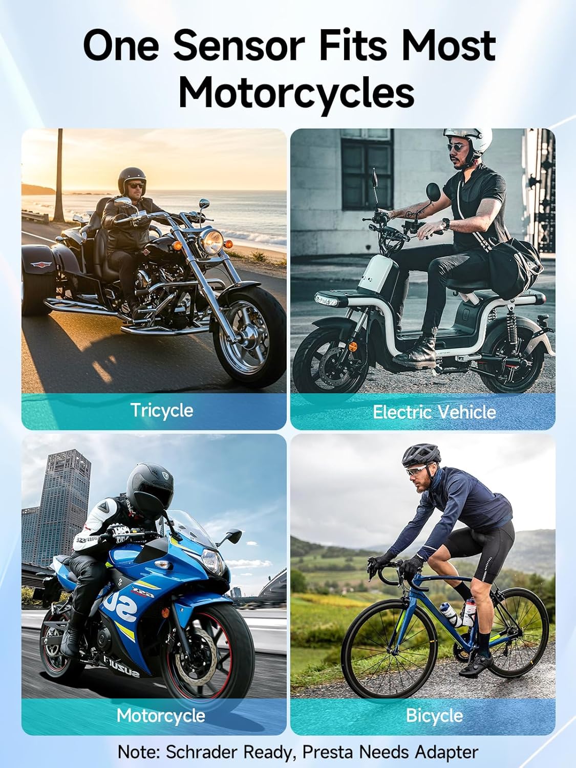 Moman Motorcycle Tire Pressure Monitoring System, Upgraded Version Motorbike TPMS Sensors Set of 3, Tire Pressure and Temperature Alarm, Wireless Tire Pressure Sensor, Support iOS & Android