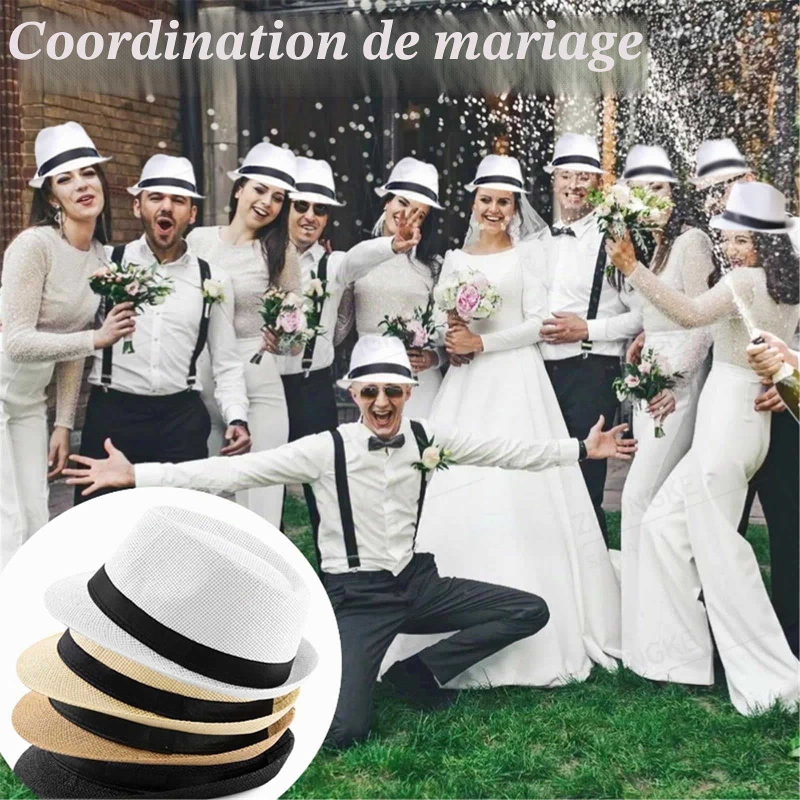 Chapeau de Paille Homme Lot de 10 à 90 Chapeaux Fedora en Paille for Hommes et Femmes, Chapeaux de fête de Mariage, Casquettes de Plage à Bord Court(Straw-XL-Beige,10 PCS)
